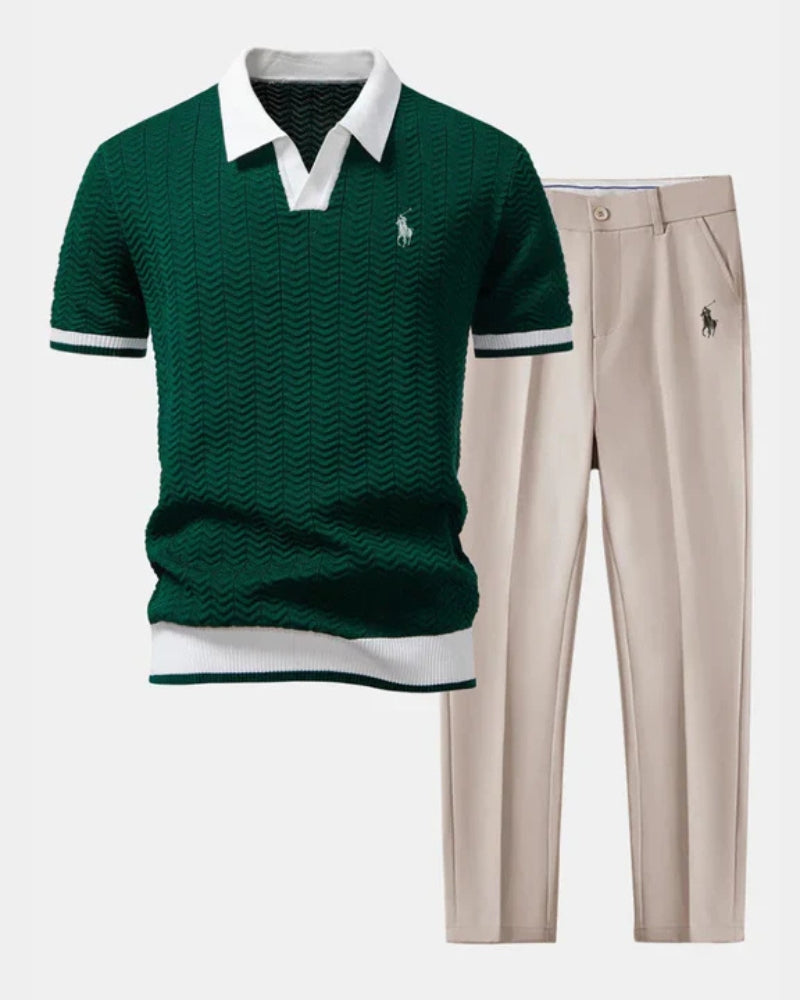 Conjunto Masculino RL™ – Polo em Malha Texturizada + Calça Social Slim