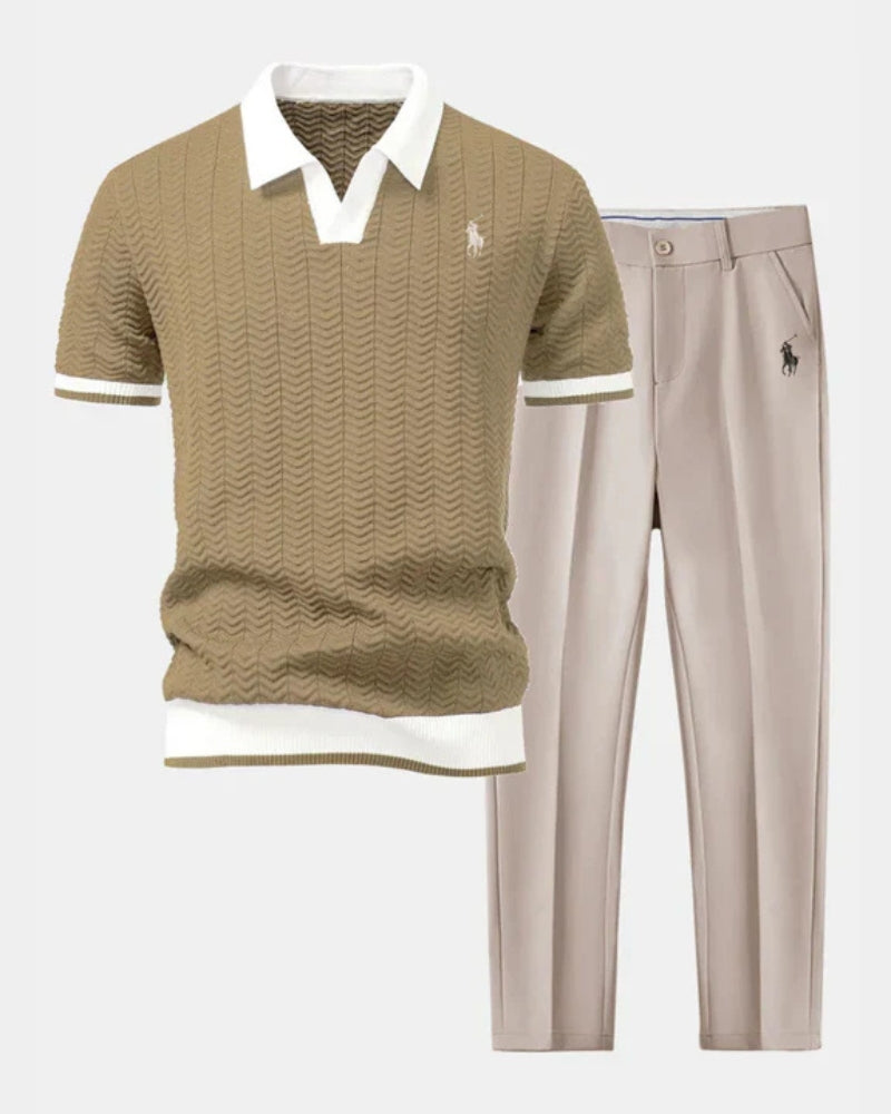 Conjunto Masculino RL™ – Polo em Malha Texturizada + Calça Social Slim